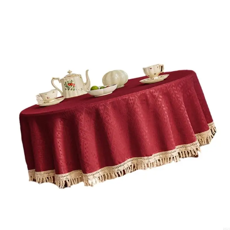 R66A Decorative Waterproof Tablecloth Jacquard Fringed Border Family Dining