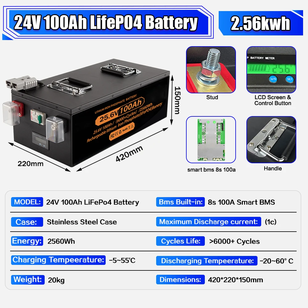 Brand New LiFePO4 12V 24V 48v 100ah 200ah 280ah 400Ah LiFePO4 Lithium Battery 100A BMS 6000+ cyclic for Inverter Solar RV No Tax