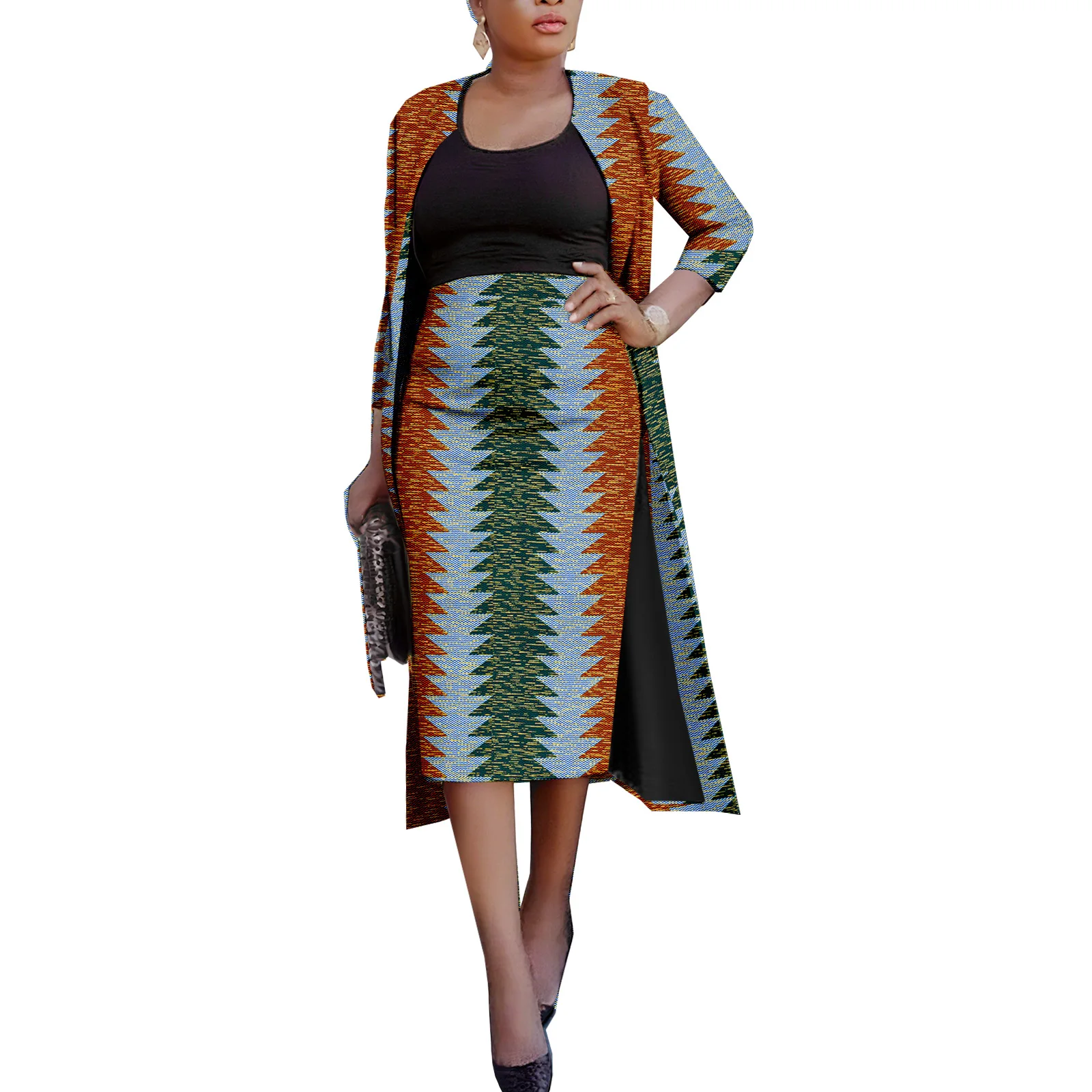 

African Suits for Women Ankara Top Dashiki Outfits 2 Piece Set Long Jacket and Skirt Kente Print Clothes