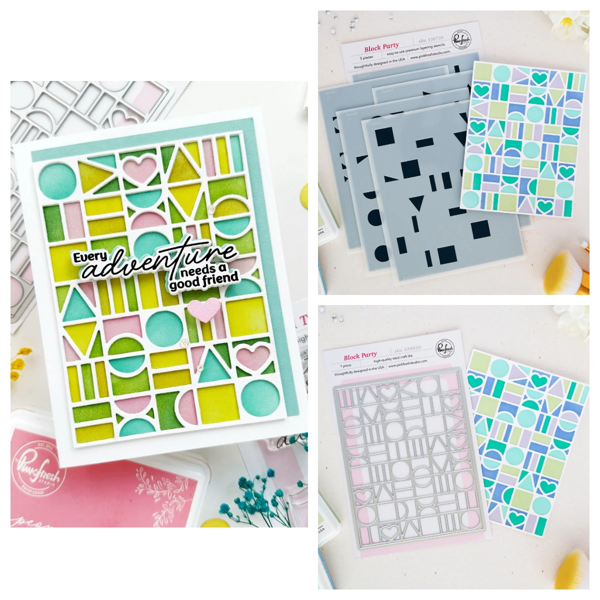 Image of Pink Fresh Block Party Gepunktete, ineinander passende, geriffelte Rechtecke, Wiesen-Stanzformen, Stempel, Schablonen für DIY-Handarbeiten, Scrapbooking, Juli 2026 Neu