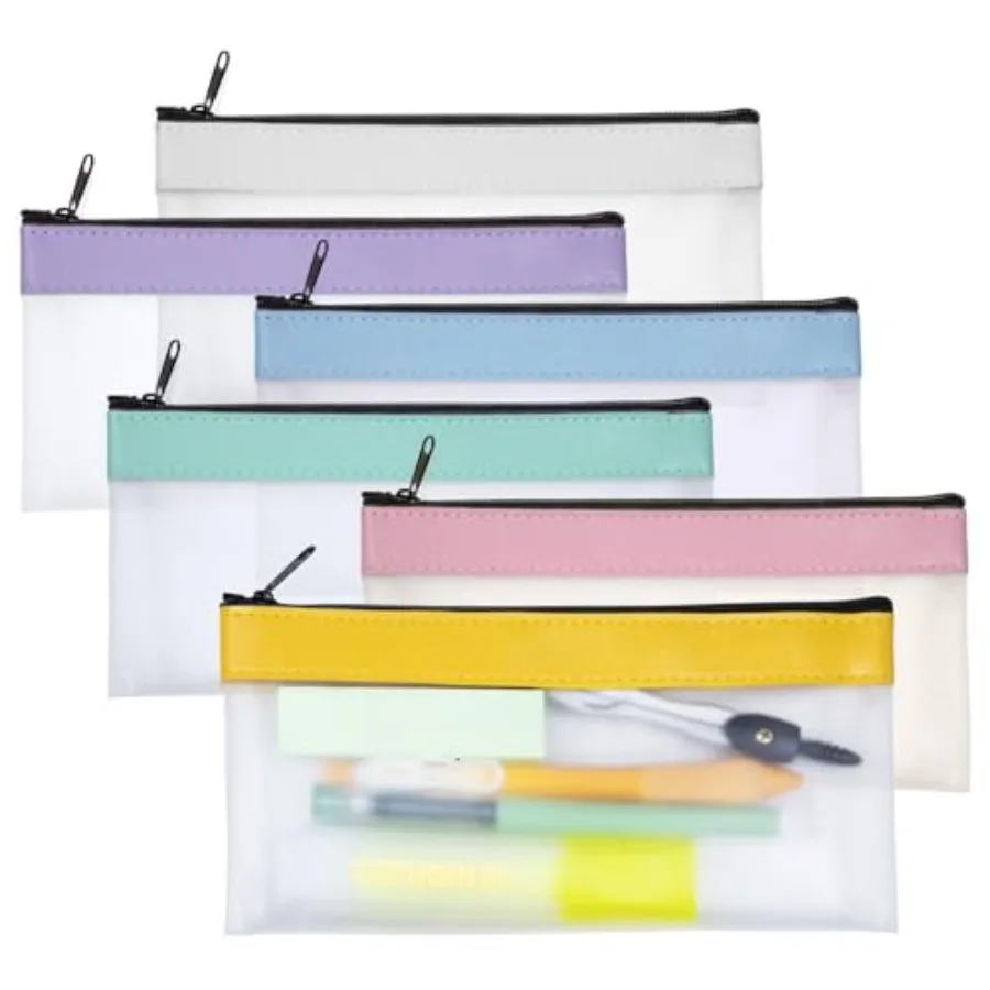 

6 Pack Clear Pencil Pouches with Zipper, Soft TPU Pencil Case Bulk for Students, Waterproof Makeup Bag Travel Organizer, Small