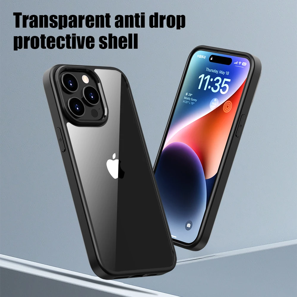 Transparent Case For iPhone 16 15 14 13 12 11 Pro Max Luxury Shockproof Shell For iPhone 13 12 Mini Soft TPU Hard PC Cover