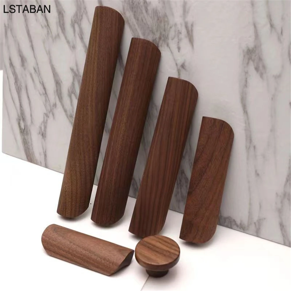 Wooden Furniture Handle Drawer Pulls Nordic Cabinet Solid Wood Handles Environmental Friendly Wardrobe Knob with Mounting Screws