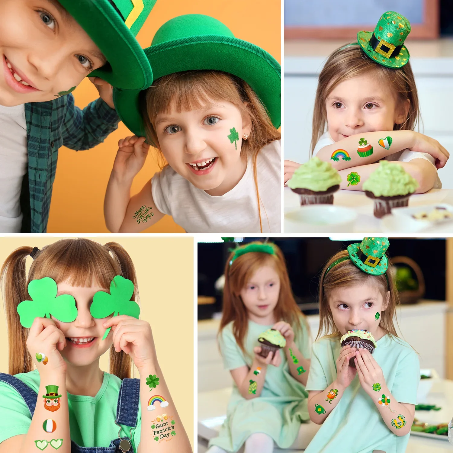 10 Sheets St Patrick’s Day Theme Party Tattoo Shamrock Coin Waterproof Face Body Stickers for Irish Saint Party Decoration