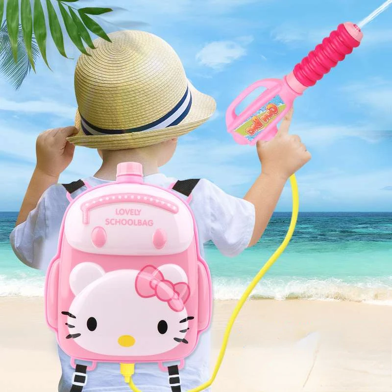 Cartoon Water Guns Backpack 2024 Summer Pool Children Toys HelloKittys Pull-Out Type Spray Kids Water Bag Capacity Max 2000ml