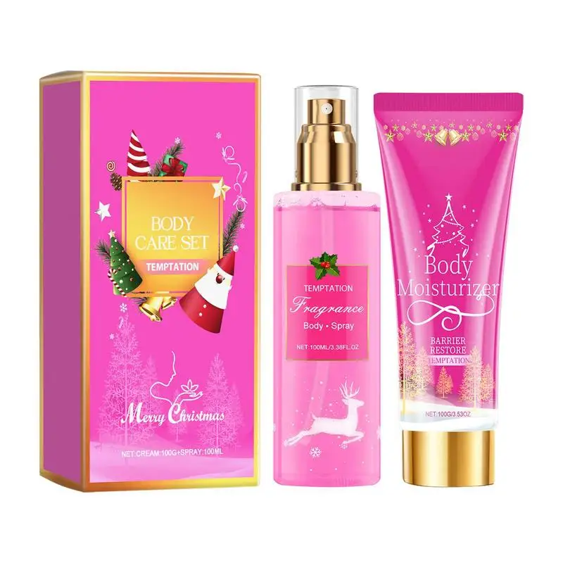 

2pcs Long Lasting Fragrance Moisturizing Body Cream Christmas Women's Body Lotion Plant Fruit Scent Fragrance Body Mist 100ml