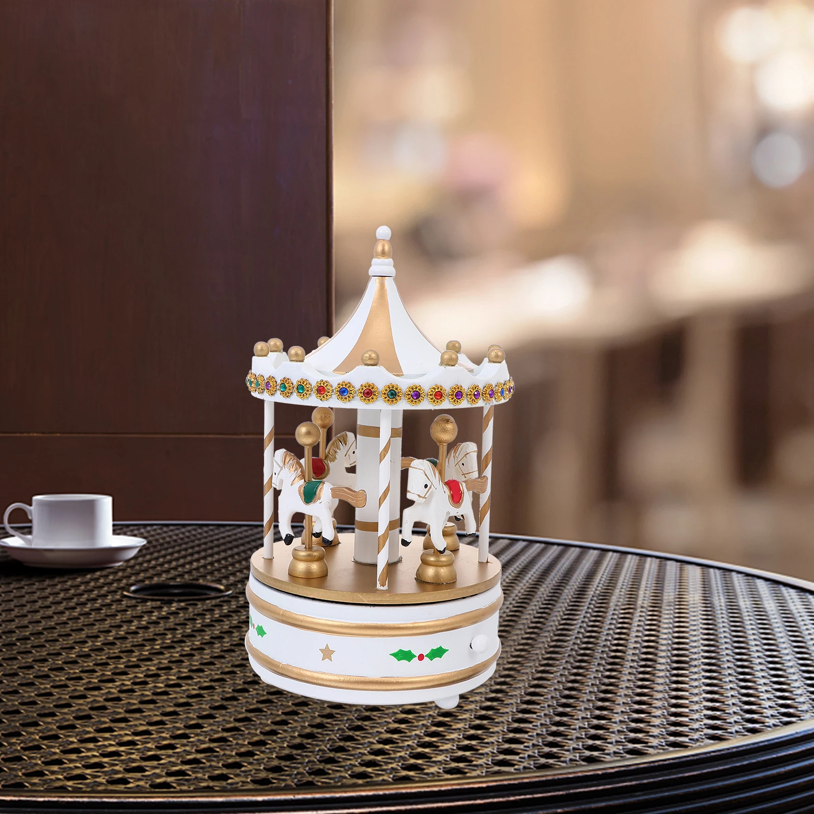 

1Pcs Carousel Music Box Wooden Melody Box Desk Decoration Exquisite Craftsmanship Romantic Gift for Wedding Mother's Day