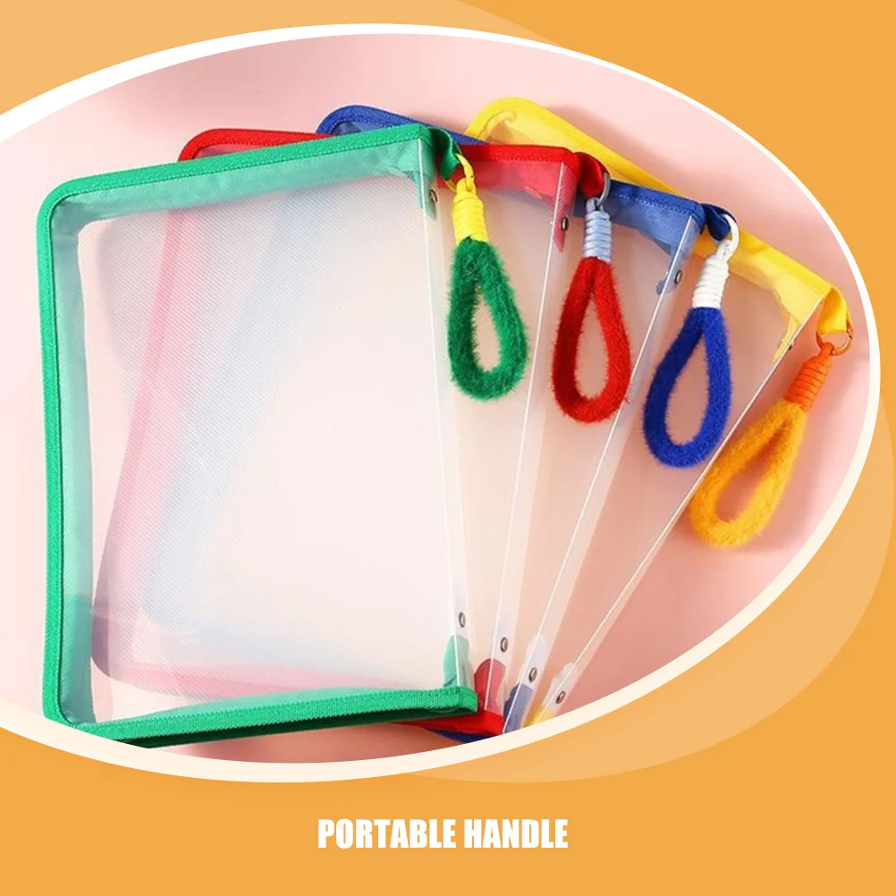 4 قطع من أكياس الملفات الشفافة بسحاب مع مقبض منظم تخزين شبكي، مجلد مستندات متعدد الوظائف لمكتب المدرسة #5