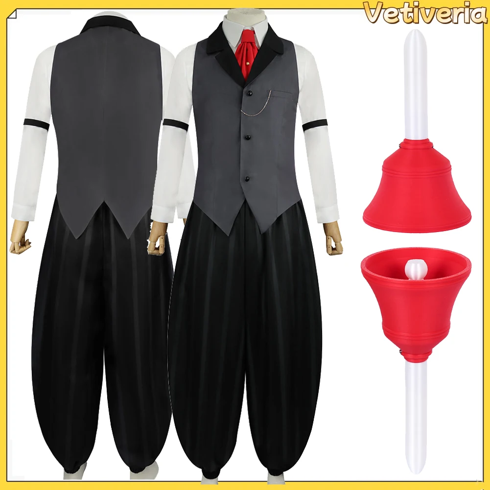 

Adult Sir Pentious Cosplay Costume Boss Fantasia Shirt Vest Pants Wind Chime Prop Halloween Carnival Party Suit Accessories