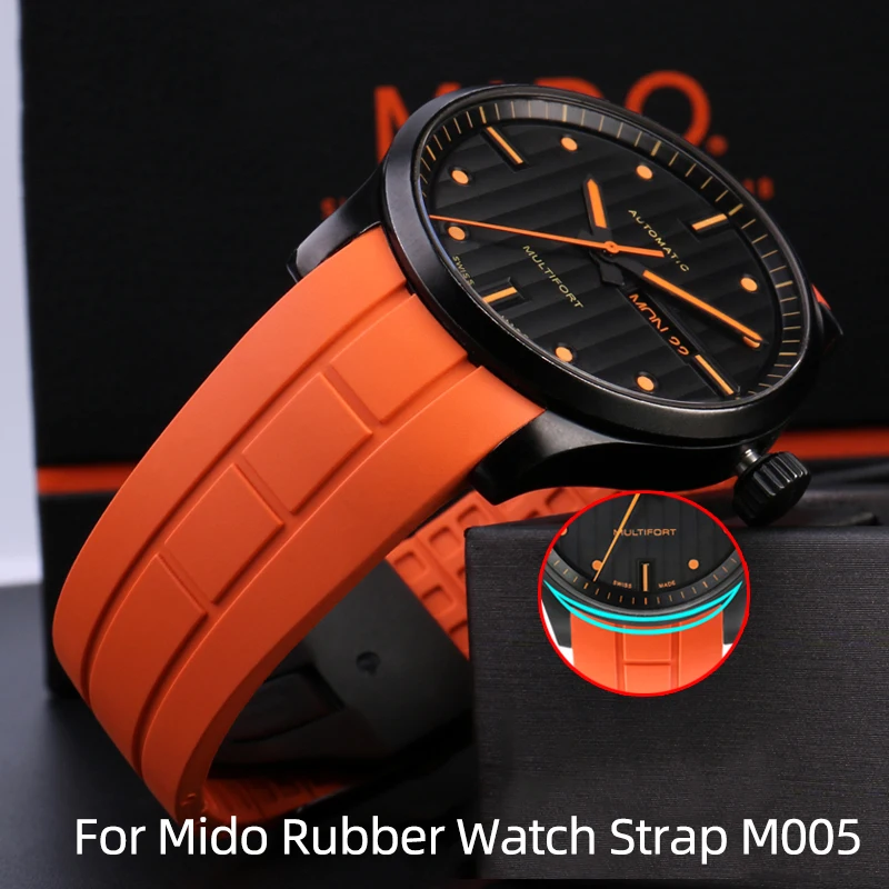 22mm 23mm Arc Mouth watchband For Mido Rubber Watch Strap M005 series for Citizen blue angel black orange blue bracelet