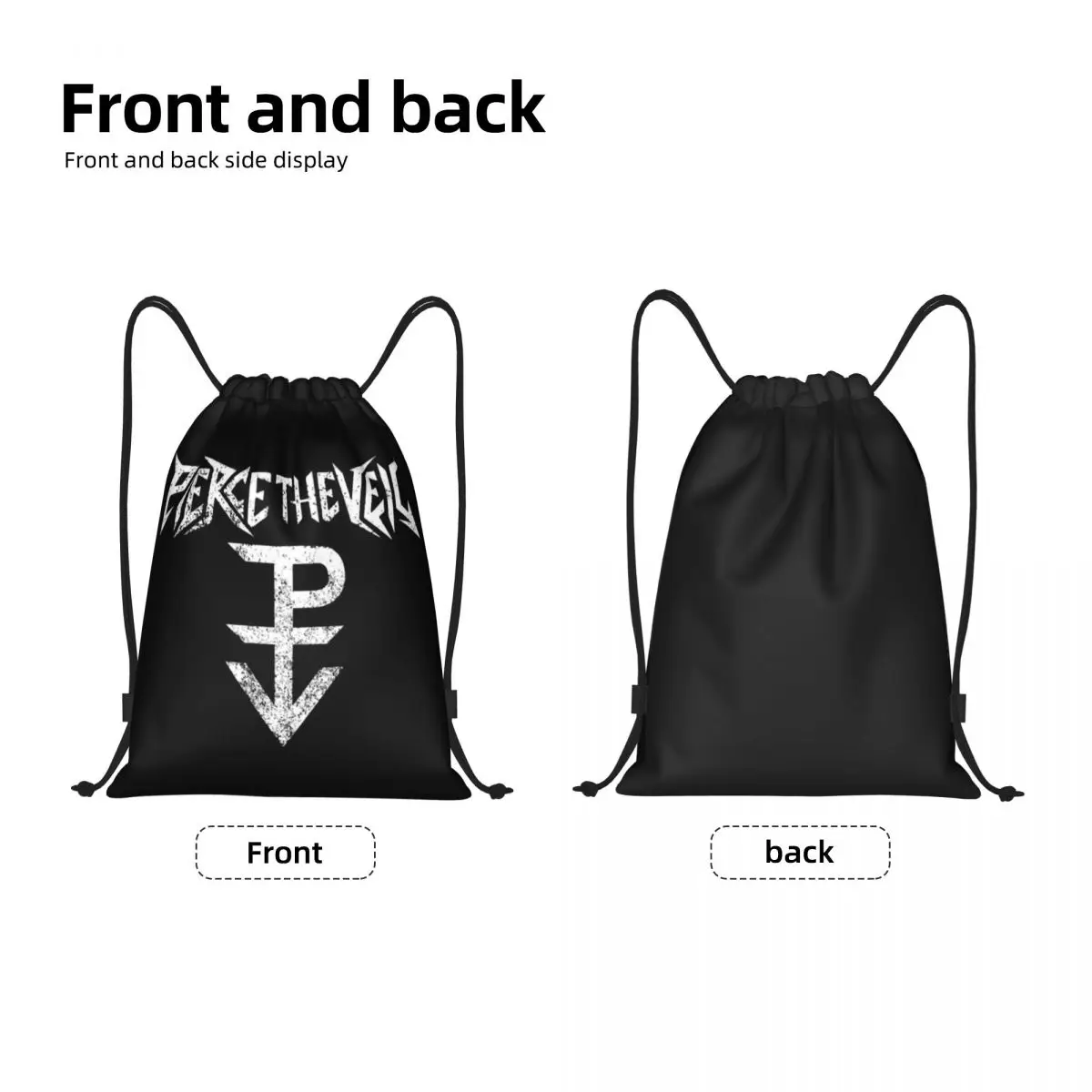 Music Rock Band Pierce Veil Logo Drawstring Backpack Women Men Sport Gym Sackpack Foldable Shopping Bag Sack
