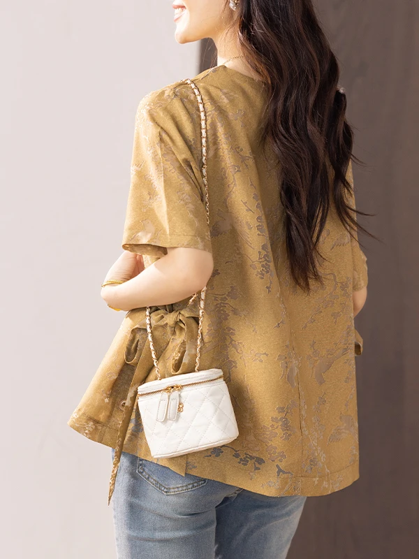 เสื้อยืดปักลายดอกไม้ ไซส์ใหญ่ ดีไซน์ผูกโบว์ด้านข้าง ทรงกลม ใส่ได้หลากหลาย สไตล์ลำลอง เหมาะกับการเดินทาง ทรงหลวม...