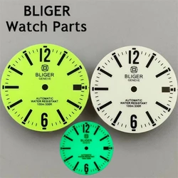 BLIGER 29mm off-white green watch dial fit NH35 NH36 movement fit 3 o'clock crown 3.8 o'clock crown Green luminous