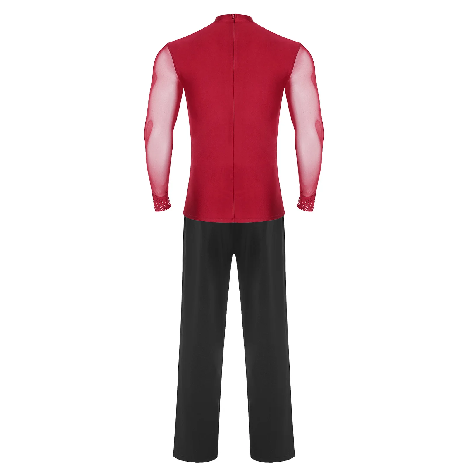 Tenue de danse de Ballet latine pour hommes, haut en maille transparente brillante et pantalon Long droit ample, vêtements de danse pour Rumba Tango danse moderne
