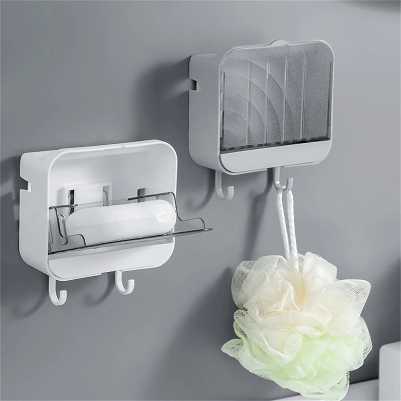 Simple Creative Soap Rack Vertical Dustproof Soap Dish With Lid Drain Soap Dish Bathroom New Nail Free Wall Hanging Soap Holder