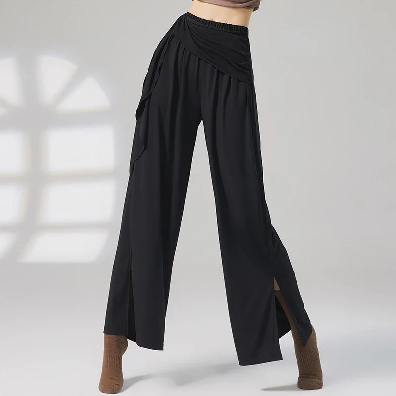 Classical Dance Practice Pants Side Slit Loose Wide Leg Pants Chinese Dance Clothes Drift Belt Modern Dance Women's Costume