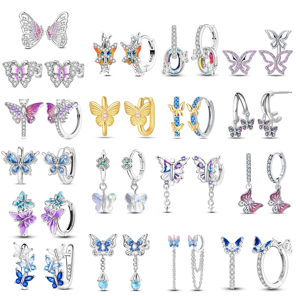 

Sparkling 925 Sterling Silver Clover & Blue Butterfly Stud Earrings Exquisite Jewelry Accessories Gift for Girls