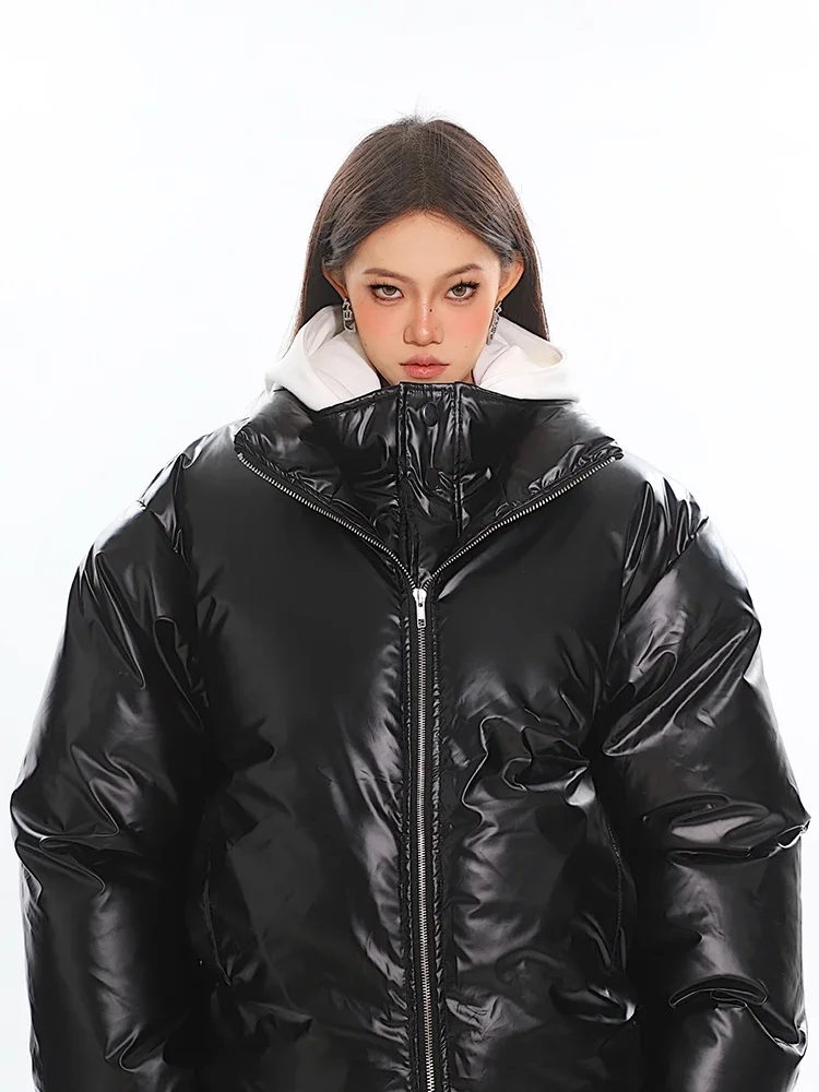 Women's 2024 Winter New Parkas Thickened Double-layer Design Stand Collar Thick Cotton Jackets Feminine Long Sleeve Black Tops