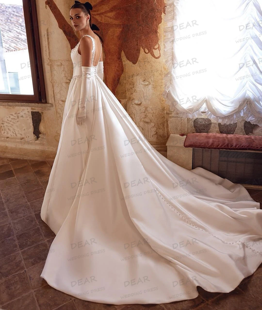 فساتين زفاف بسيطة برقبة قارب مثيرة على شكل حرف A فساتين زفاف نسائية بدون أكمام بدون قفاز مخصصة فيستدوس دي نوفيا #3