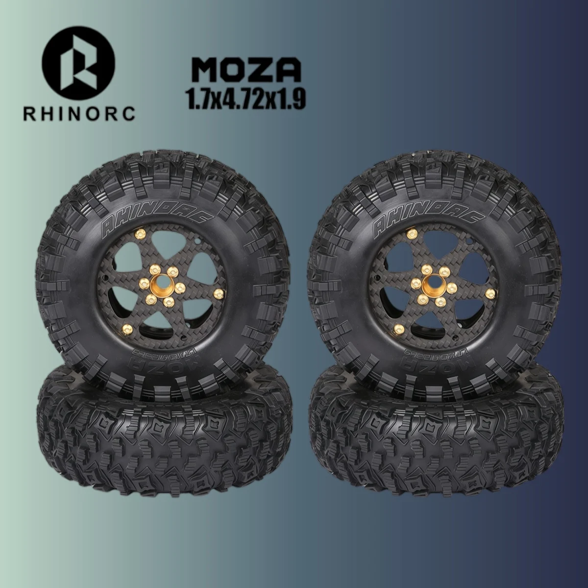 RhinoRC MOZA 1.9inch High-Grip Competition Tires with Aluminum Rim for 1/10 Sporty Class RC Crawler
