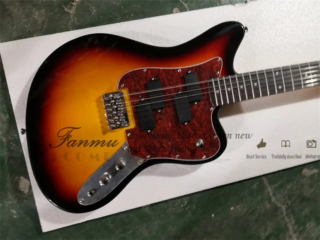 12 string electric guitar,Jagu guitar,sunburst basswood body,maple neck,black pickups,red shell pickguard,chrome button