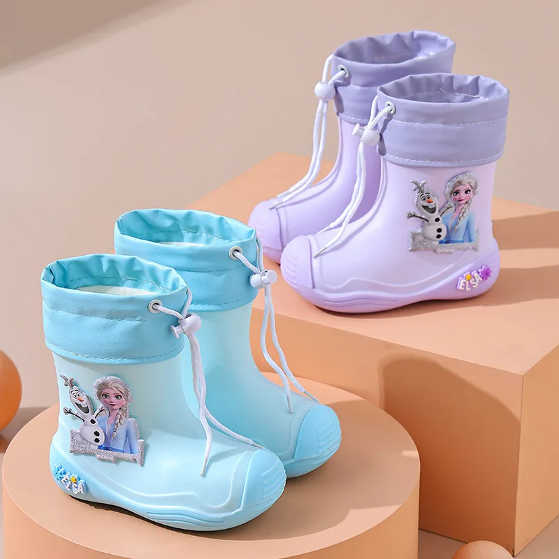 

Детские резиновые сапоги с изображением Эльзы из мультфильма Дисней, модные повседневные сапоги для школьников, детская модная повседневная обувь