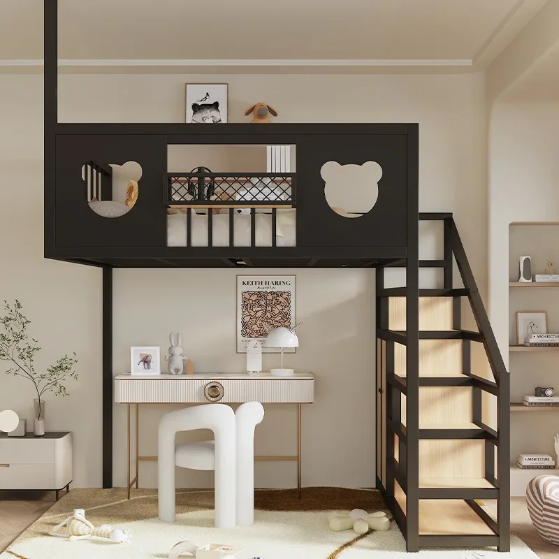 Wrought iron elevated bed space saving household second floor suspended bed loft bed