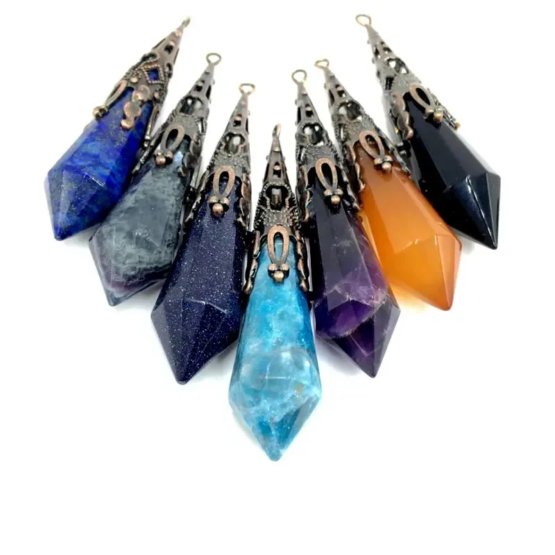 

New Fashion Natural Stone Amethyst Tiger Eye Agate Crystal Hexagonal Column Pendant DIY Men's and Women's Necklace Jewelry