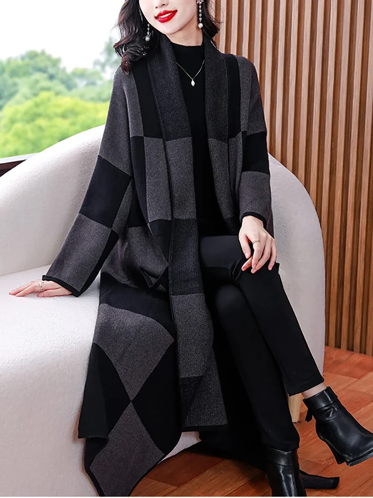 Autumn Winter New Vintage Palid Knitted Woolen Parkas Women Thick Warm Loose Long Jackets 2024 Korean Vintage Elegant Trench