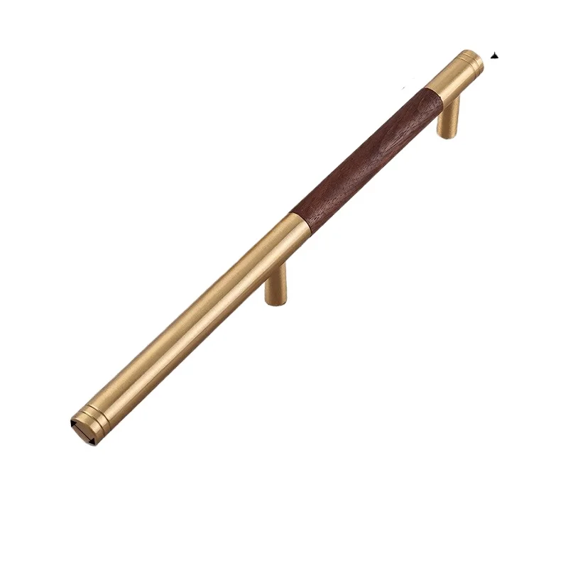 For Minimalist Brass New Chinese Log Wind Handle, Black Walnut Solid Wood Cabinet Door Handle