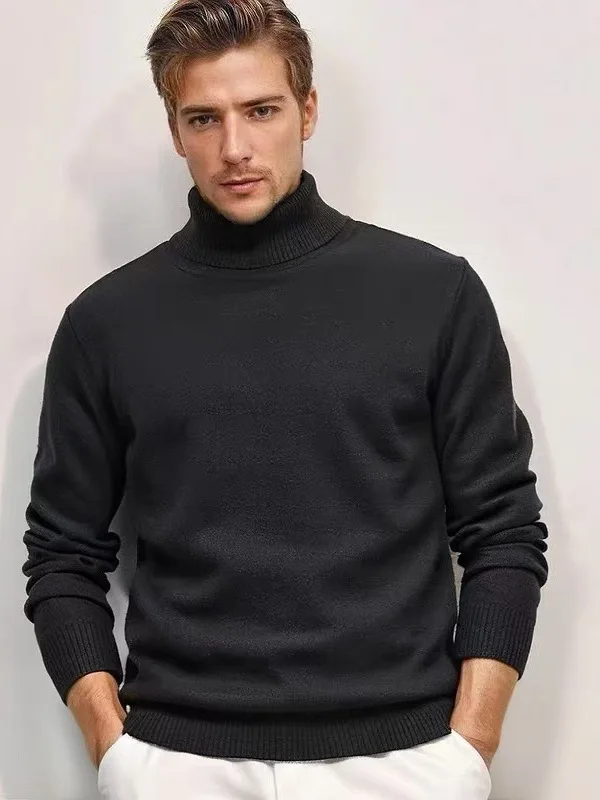 

American Sle High Collar Men's Knitwear Slim Fit Warm Base Layer Sweater Polyester Fiber Casual Long Sve Winter 2025