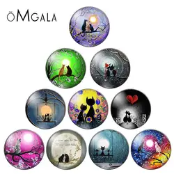 Cartoon Lovely Lovers Cats Animals 10pcs 8mm/10mm/12mm/16mm/18mm/25mm Round photo glass cabochon demo flat back Making findings