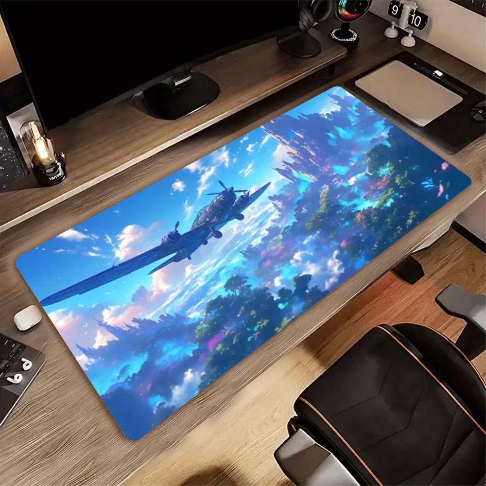 Large XXL Gaming Mouse Pad Retro Anime Airplane Magical Mountain Forest Non-Slip Rubber Deskmat Keyboard Sky Landscape Mousepad