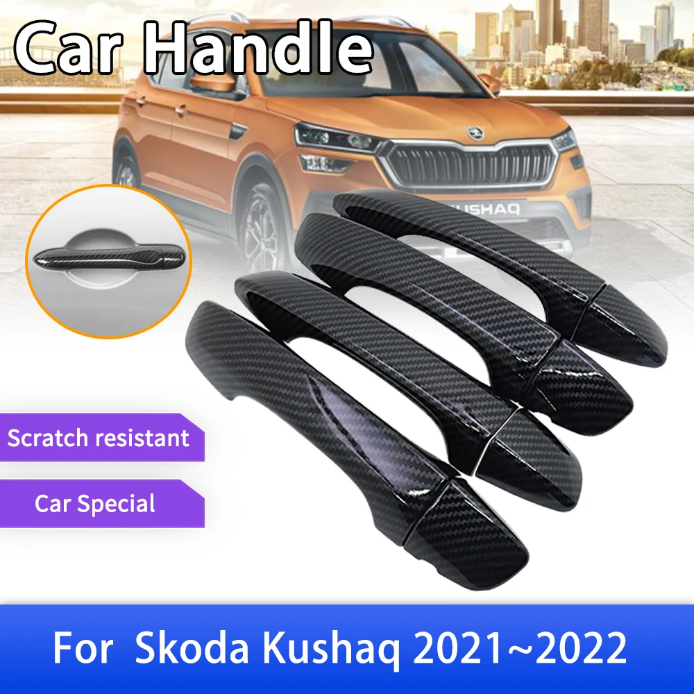 

Carbon Fiber Door Handle Cover Catch Trim for Skoda Kushaq 2021 2022 Car External Accessories Gadgets Styling Decorate Stickers