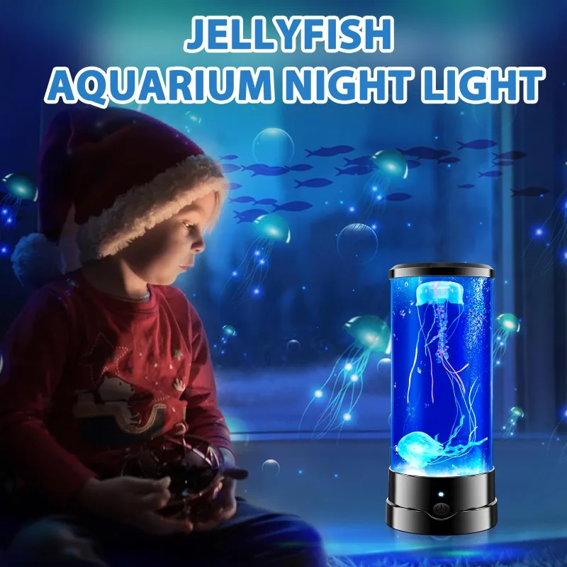 16 Colors Inflatable Color-Changing ABS Night Light Jellyfish Lamp Charm Decoration for Aquarium Acrylic Tank Middle Sizing