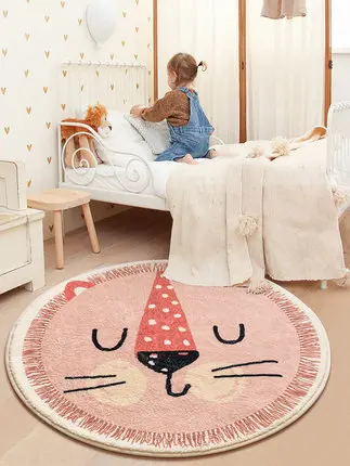 

Cartoon Pink Lion Carpet, Non-Slip Mat, Thick Lamb Fleece, Home Bedroom, Living Room, Circular