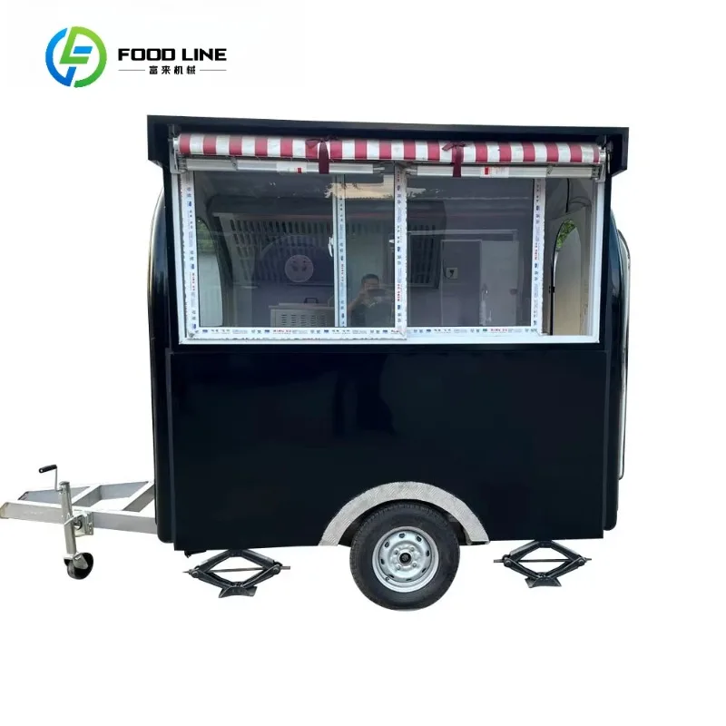 Portable Multi-functional Black Sunshade Food Cart for Street Food and Beverage Shops food truck trailer Customized