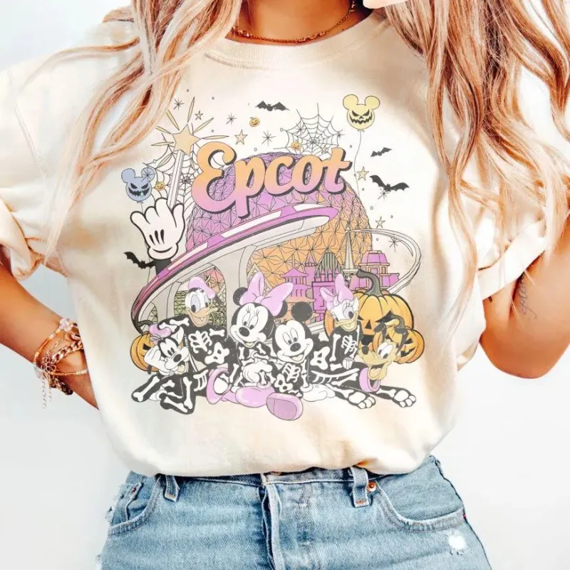 Disney Epcot World Tour Halloween T-Shirt Mickey and Friends Epcot Halloween T-Shirt Unisex Ganzjahresoberteile Streetwear