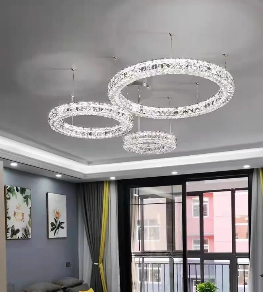 lustre de cristal de luxo moderno luz da sala led de lados anel circular regulavel lustre do quarto villa high end 01