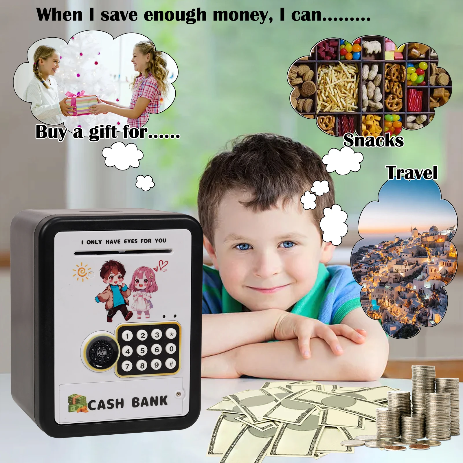 Automatic Roll Money Piggy Bank Children's Coins Cash Money Box Safe Password ATM Electronic Piggy Bank Kid Adult Christmas Gift