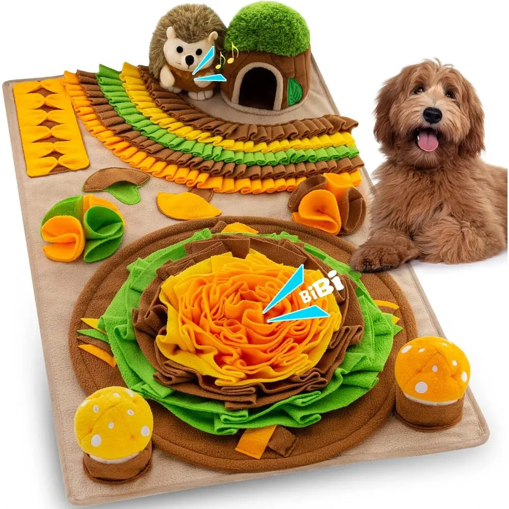 

Large Dog Snuggling Mat with Squeaky Mushrooms - Portable Outdoor/Indoor Play Mat for Digging and Skill Development