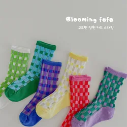 Socks Kids Summer Thin Mesh Socks  Mid Calf Length Children's Socks Girls Boys Geometric Pattern Crew  Sock