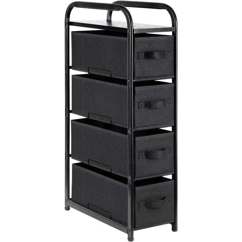 

4 Drawer Narrow Dresser Fabric Storage Tower Vertical Slim Storage Chest Organizer Nightstand Side/End Table Small Standing