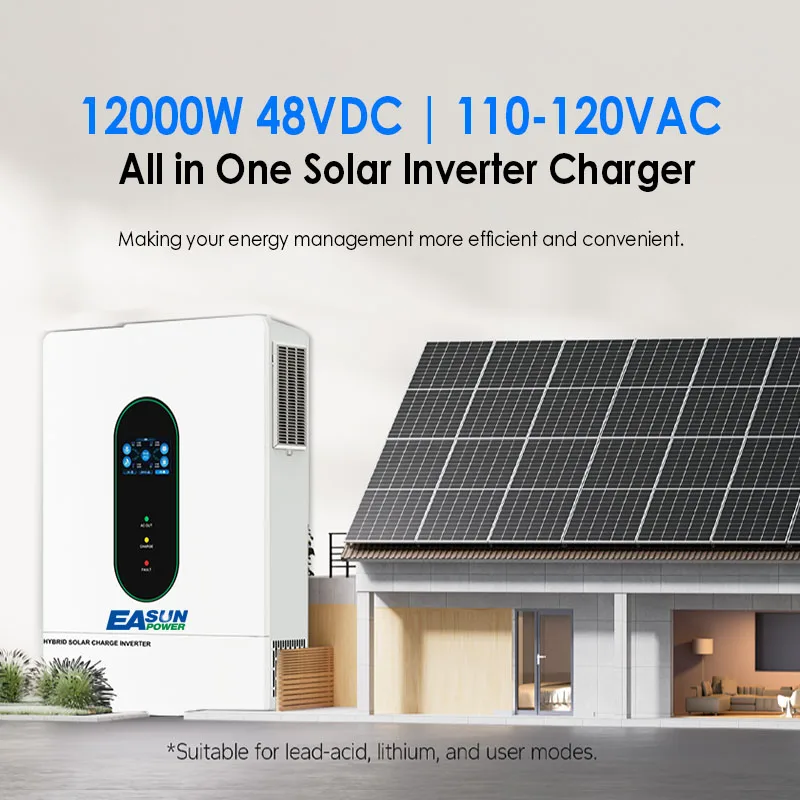 EASUN US 12KW 12000W Split Phase Solar Inverter 160A 500VDC PV Input 110VAC 48VDC Two MPPT Hybrid Solar Inverter Pure Sine Wave Dual Output With WIFI 120V 220V Parallel Solar Charging Control Paralleled
