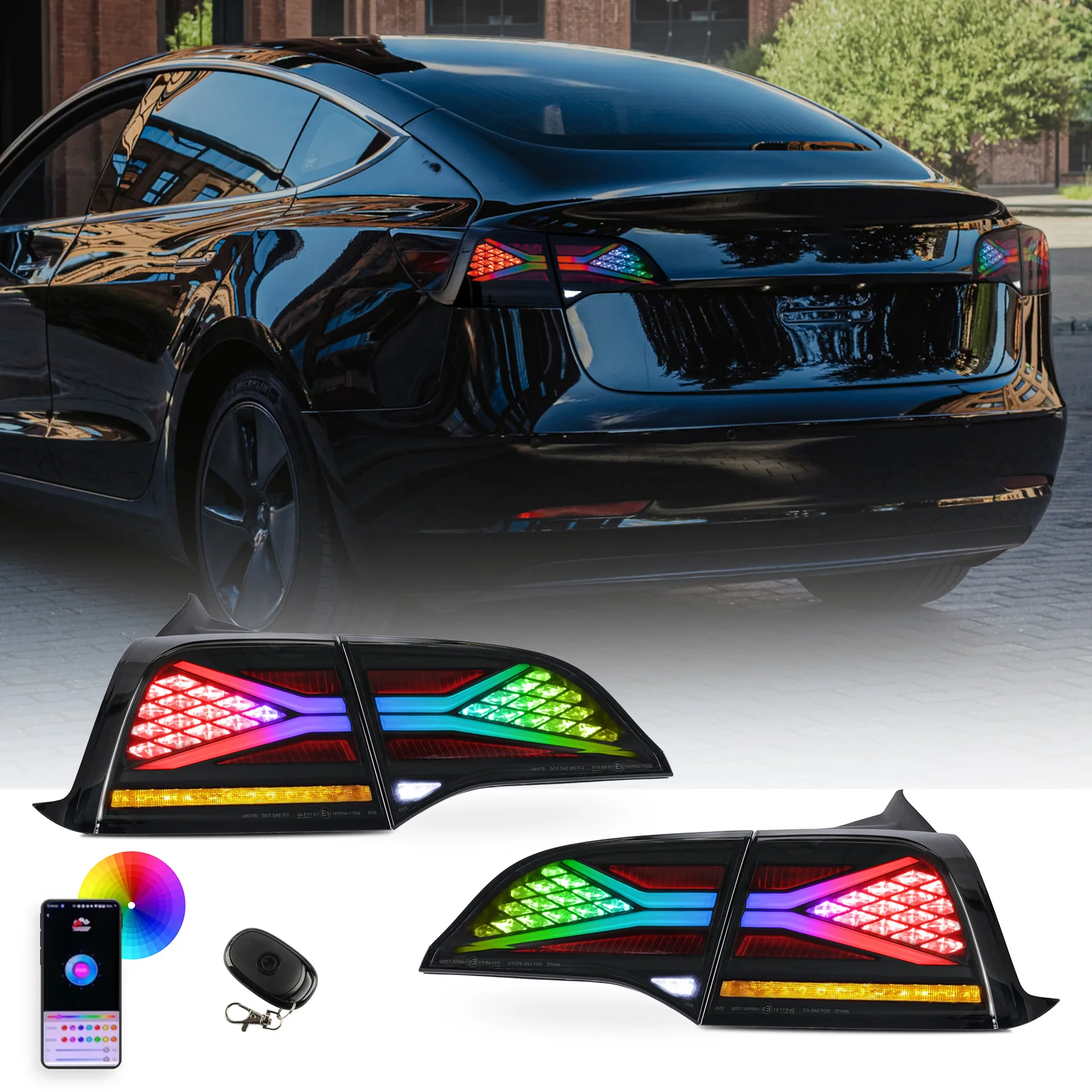 

Taillights For 2018 2019 2020 2022 2023 2024Tesla Model 3 Model Y RGB Car Start Up Animation Rear Lamp X-men Taillight Assemblys