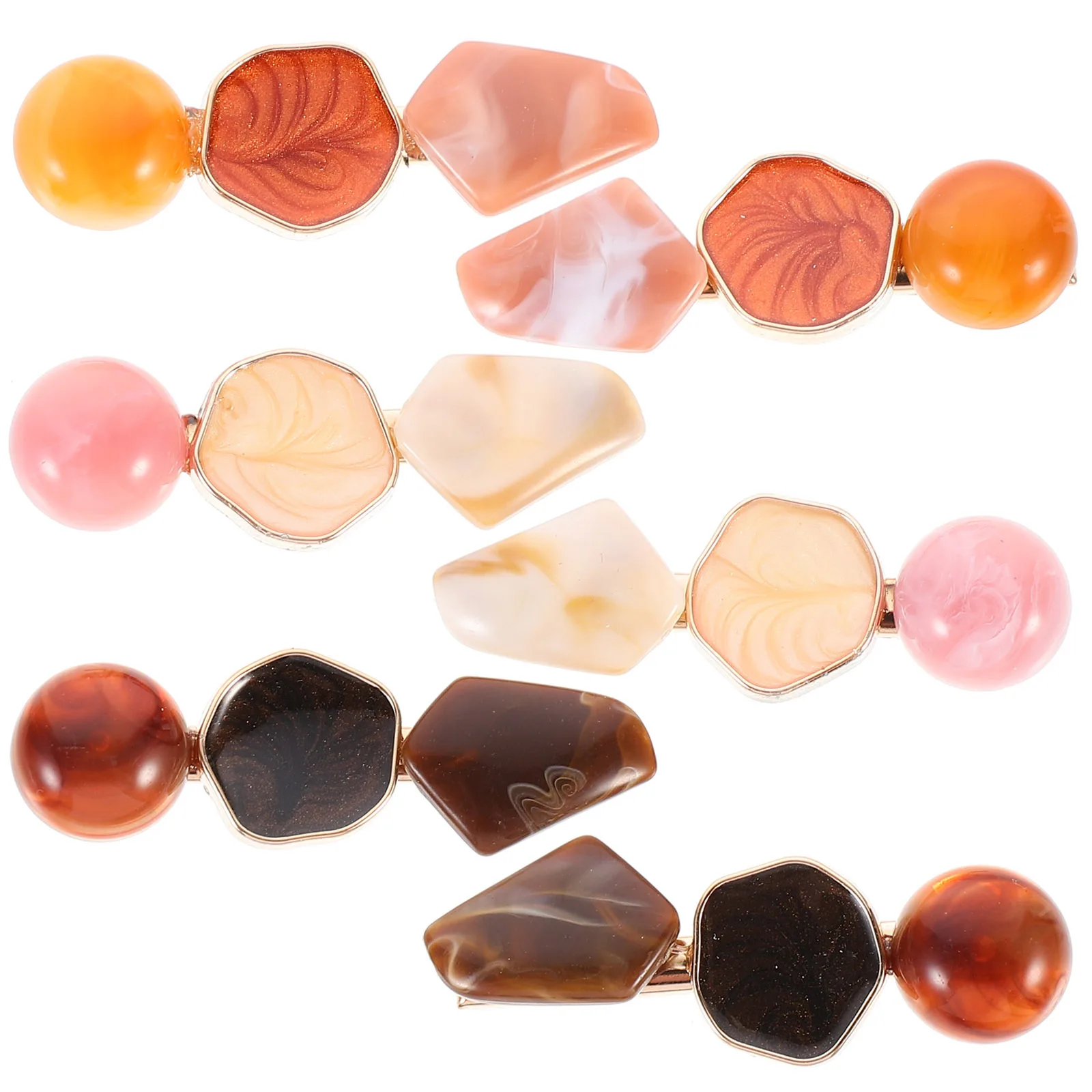 

6pcs Geometric Hair Clips Imitation Marble Barrettes Women Girls Acrylic Hairpin For Braiding Ponytail Styling Accessories