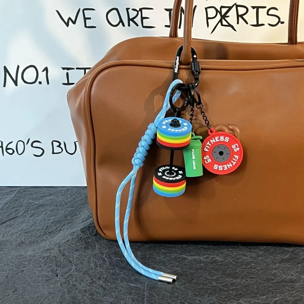 

Mini Fitness Series Pendant Colorful with D-shaped Buckle Barbell Plates Key Chain Kettlebells Creative
