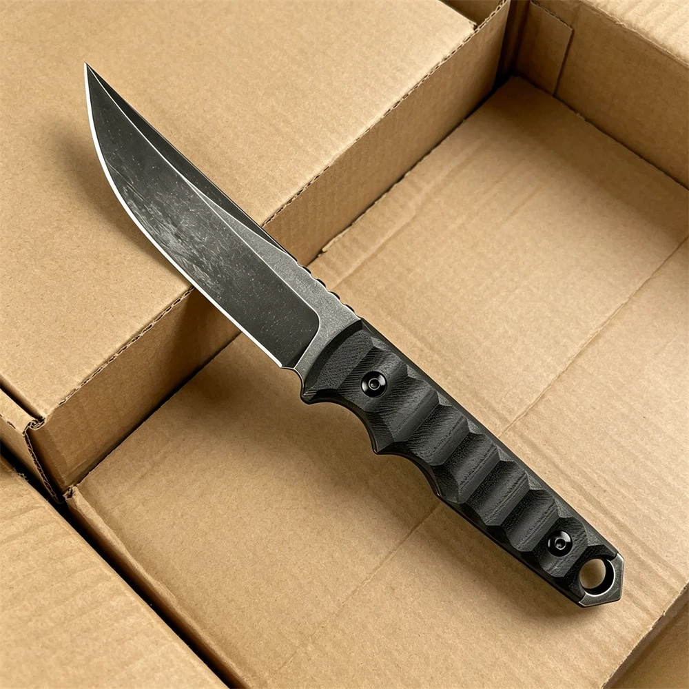 固定刃ナイフ-d2-ストーンウォッシュ加工-タントブレード-g10-ハンドル-アウトドア-ハンティング-サバイバル-キャンプ-ポケットナイフ-シース付き