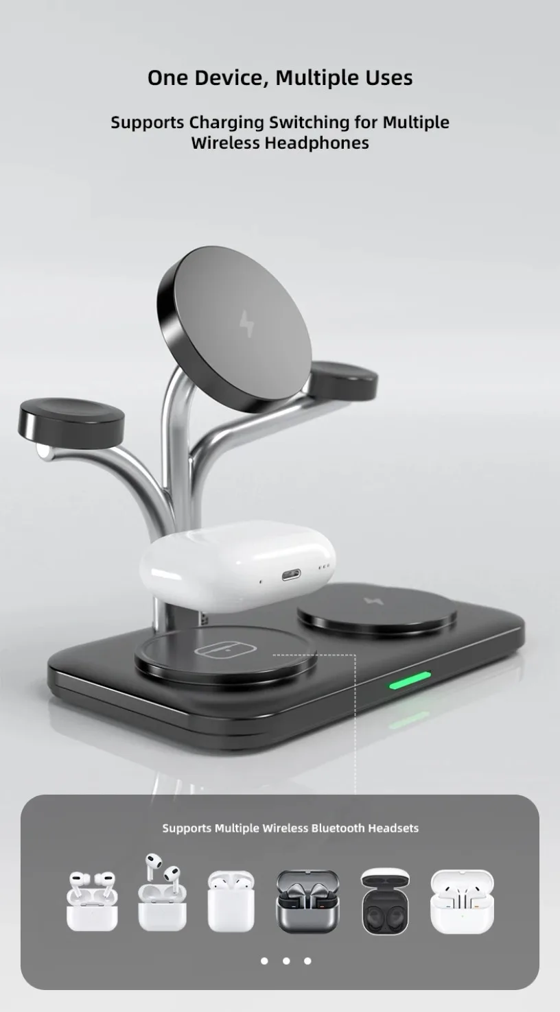 5 IN 1 15W Dual Phone Watch Magnetisches kabelloses Ladegerät Schnellladung für iPhone 17~12 Samsung Apple/Galaxy Watch Aipods Pro/Buds – Detail 11