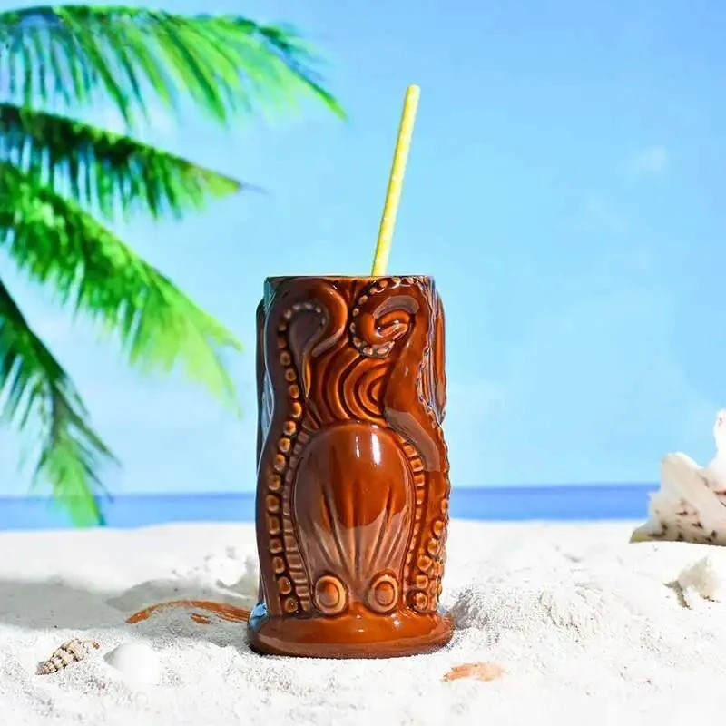 TIKI-taza de cóctel para Bar, vaso para mezclar vino, cerveza, alma, bebidas especiales, vaso de calavera de pulpo indio, Hawaii Tropic Beach